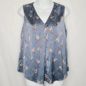 WHBM Blue Floral Satin V-Neck Cami Top Size 4P Petite Like New